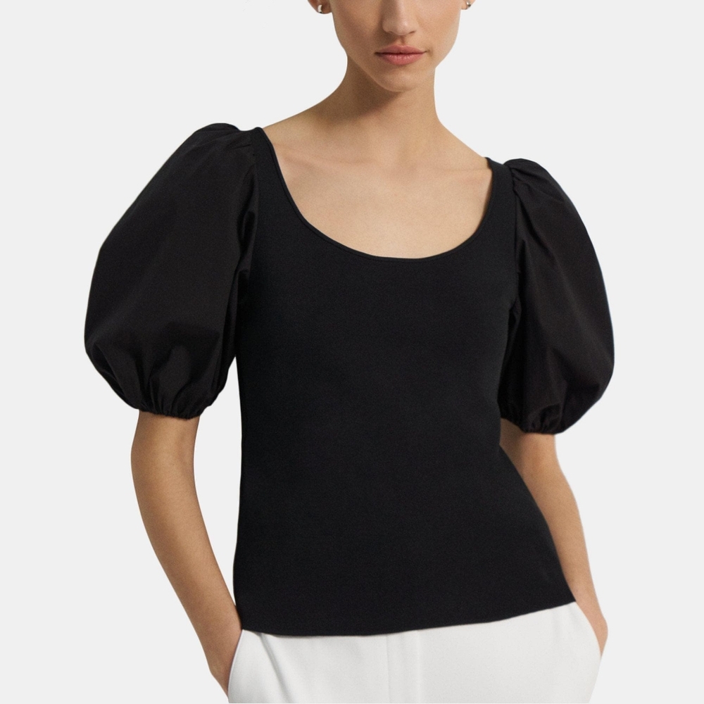 Theory Puff Sleeve Top Stretch Knit Size S